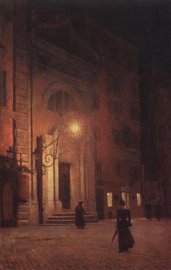 unknow artist Street at night oil painting picture